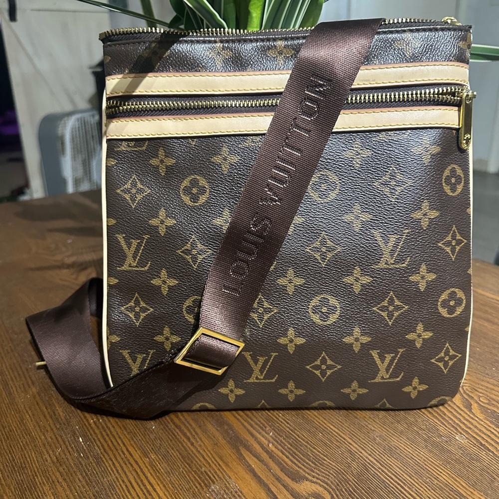 Brown Crossbody Bag with Monogram Canvas